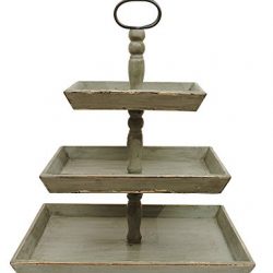 Creative Co-Op Bungalow Lane Grey Square Decorative Wood Three-Tier Tray