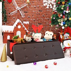 SONGMICS 43" Faux Leather Folding Storage Ottoman Bench, Storage Chest / Footrest / Padded Seat