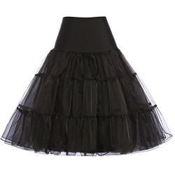 Retro Dress Rockabilly Petticoat, 25" Length Underskirt (S,Black)