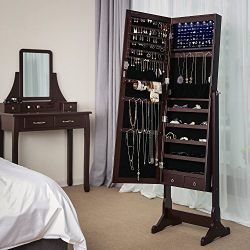 Jewelry Cabinet Lockable Standing Jewelry Armoire Organizer with Mirror 2 Drawers