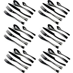 JANKNG 30-Piece 18/10 Stainless Steel Luxury Black Flatware Cutlery Set, Serive for 6