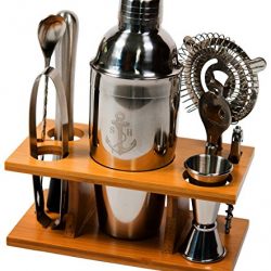 Stock Harbor 9 Piece Stainless Steel Bartender Set with Bamboo Base
