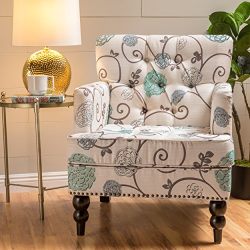 Medford Fabric Club Chair w/ Nailhead Accents (White and Blue Floral)