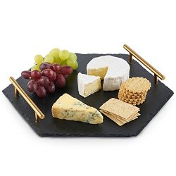 VonShef Natural Slate Cheese Tapas Serving Tray with Brushed Gold Handles