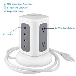 Station Tower: 6-Outlet Surge Protector with 4 USB Charging Ports