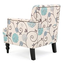 Medford Fabric Club Chair w/ Nailhead Accents (White and Blue Floral)