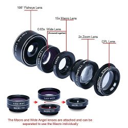 Cell Phone Camera Lens 5 in 1 Kit with Travel Bag and Firmly Soft Clip