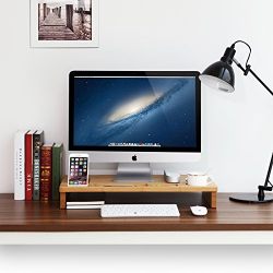 Bamboo Monitor Stand Riser with Storage Organizer, Laptop Cellphone TV Printer Stand Desktop Container