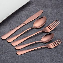 Berglander Stainless Steel Copper Color Flatware Set Rose Gold, 20 Piece