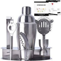 Cresimo Pro Stainless Steel Cocktail Bar Tool Set & Bonus Fold Out Cocktail Recipe Guide