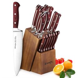 Knife Set, 15-Piece Kitchen Knife Set with Block Wooden