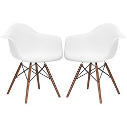 Poly and Bark Vortex Arm Chair Walnut Leg, White, Set of 2