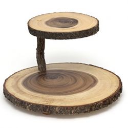 Lipper International Acacia 2-Tier Tree Bark Server for Meats, Cheeses, and Crackers