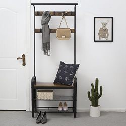Removable Hooks Coat Rack Bench with 2-tier Shoe Rack Entryway Storage Shelf