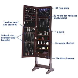 Jewelry Cabinet Lockable Standing Jewelry Armoire Organizer with Mirror 2 Drawers