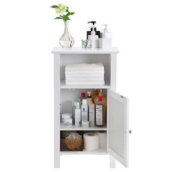 Bathroom Floor Storage Cabinet with Single Door Adjustable Shelf White