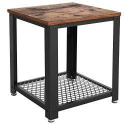 SONGMICS 2-tiered End Table Square-Frame Side Table with Metal Grate Shelf Vintage