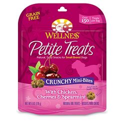 Wellness Petite Treats Small Breed Crunchy Natural Grain Free Dog Treats, Chicken & Cherries, 6-Ounce Bag