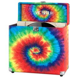 Victrola Vintage Vinyl Record Storage Carrying Case for 30+ Records, Tie Dye