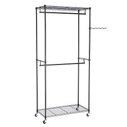 Heavy Duty Garment Rack with 2 Hanging Rods,2 Adjustable Shelves