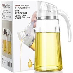 Auto Flip Olive Oil Dispenser Bottle, Glass Vinegar Dispensing Cruets