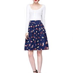 GRACE KARIN Pleated Swing Skirt For Women A Line Midi Length Size M