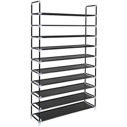 10 Tiers Shoe Rack 50 Pairs Non-woven Fabric Shoe Tower Organizer Cabinet Black