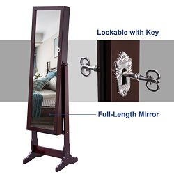 Jewelry Cabinet Lockable Standing Jewelry Armoire Organizer with Mirror 2 Drawers