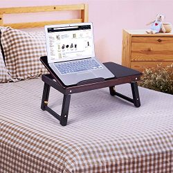 Bamboo Adjustable Laptop Desk Foldable Breakfast Serving Bed Tray w' Tilting Top and Drawer