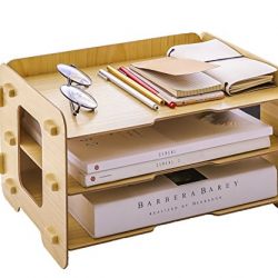 Hoomele 3 Layer Wood File Tray/ 3 Tier Desk Organizer/Desktop Letter Tray Organizer