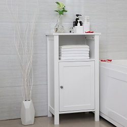 Bathroom Floor Storage Cabinet with Single Door Adjustable Shelf White