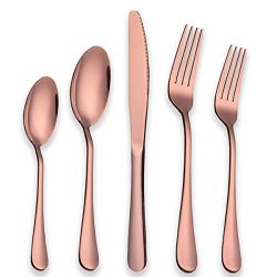 Berglander Stainless Steel Copper Color Flatware Set Rose Gold, 20 Piece