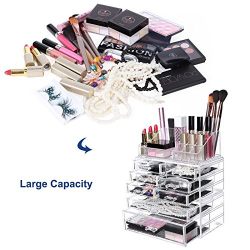 Makeup Organizer 8 Drawers Cosmetic Storage 3 Pieces Set Jewelry Display Case with 16 Top Compartments