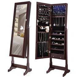 Jewelry Cabinet Lockable Standing Jewelry Armoire Organizer with Mirror 2 Drawers