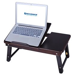 Bamboo Adjustable Laptop Desk Foldable Breakfast Serving Bed Tray w' Tilting Top and Drawer