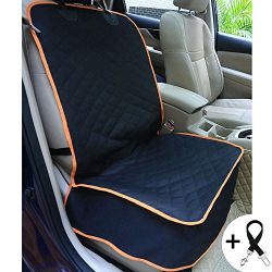 Amochien Dog Front Car Seat Cover, Waterproof & Scratch Proof & Nonslip Rubber Backing with Anchors, Quilted, Padded Machine Washable Pet Front Seat Cover Black
