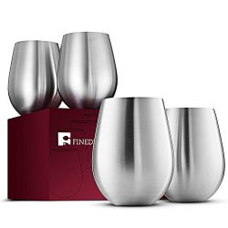 Stainless Steel Wine Glasses - Set of 4 Large & Elegant 18 Oz. Premium Grade
