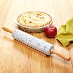 Miko 100% Marble Stone Rolling Pin, 18 inch With Smooth Wooden Handles For Easy Grip