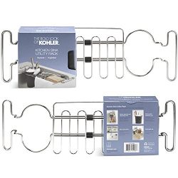 KOHLER Multi-Purpose Over-the-Sink Drying Rack, Caddy with Kitchen Towel Bar Holder, Soaking Cup. Expandable 14.6" to 17.6", Stainless Steel, White