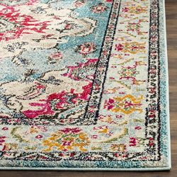 Safavieh Monaco Collection Vintage Bohemian Light Blue and Fuchsia Distressed Area Rug (5'1" x 7'7")