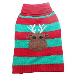 Tangpan Stripes Deer Print Pet Dog Turtleneck Sweater Apparel Size XS