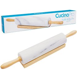 Cucina Pro Marble Rolling Pin - Heavy Weight With Large Comfort Grip Wooden Handles and Cradle