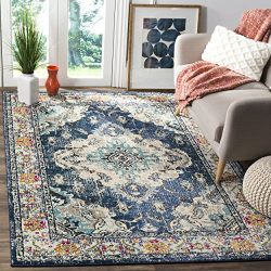 Safavieh Monaco Collection Vintage Bohemian Navy and Light Blue Distressed Area Rug (8' x 10')