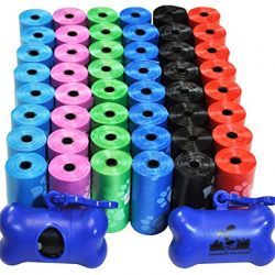 Downtown Pet Supply Dog Pet Waste Poop Bags with Two Free Leash Clips and Dispensers, 1000 Bags, Rainbow with Paw Prints