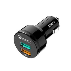 AUKEY Car Charger with 31.5W Output, Quick Charge 3.0 & 5V/2.4A Ports for Samsung Galaxy Note8 / S9, iPhone X / 8 / Plus and More | Qualcomm Certified