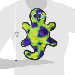 Invincibles Gecko Stuffingless Durable Tough Plush Dog Squeaky Toy with 2 Squeakers by Outward Hound, Small, Yellow and Green