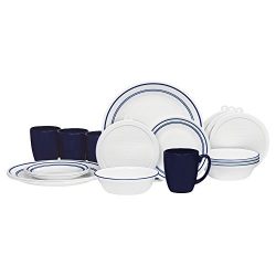 Corelle 20 Piece Livingware Dinnerware Set with Storage, Classic Café Blue, Service for 4