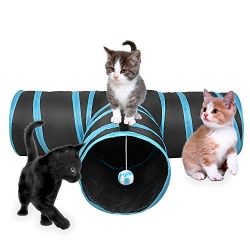 Creaker 3 Way Cat Tunnel, Collapsible Pet Toy Tunnel with Ball for Cat, Puppy, Kitty, Kitten, Rabbit (T-shaped)
