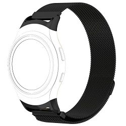 AWINNER Samsung Gear S2 Bands, Stainless Steel Milanese Loop Metal Replacement Accessories Bracelet Strap with Unique Magnet Lock for Gear S2 Smart Watch SM-R720 R730 Band (Black, Small)