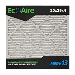 Eco-Aire 20x25x4 MERV 13, Pleated Air Filter, 20x25x4, Box of 6, Made in the USA